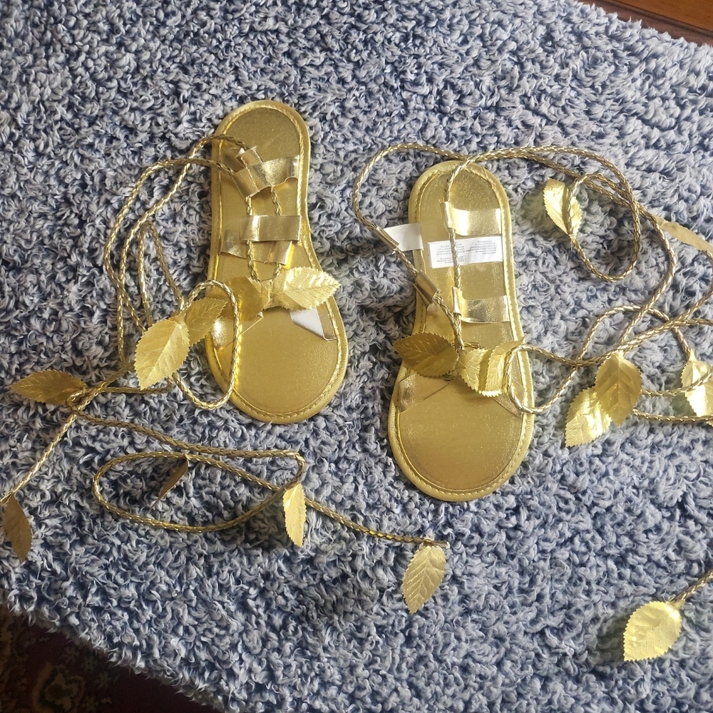 Women's Goddess Gold Lace Up w/ Leaves Gladiator Sandals Costume Halloween